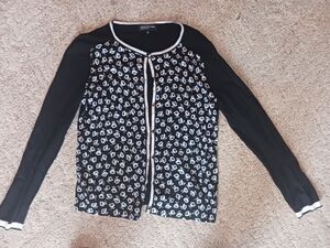 Jones New York Black Floral Cardigan Sweater